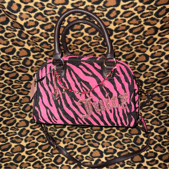 Juicy Couture Handbags - 🩷🦓🖤NWT Custom Juicy Couture Hot Pink Zebra Rhinestone Y2K Satchel One of One 🩷🦓🖤